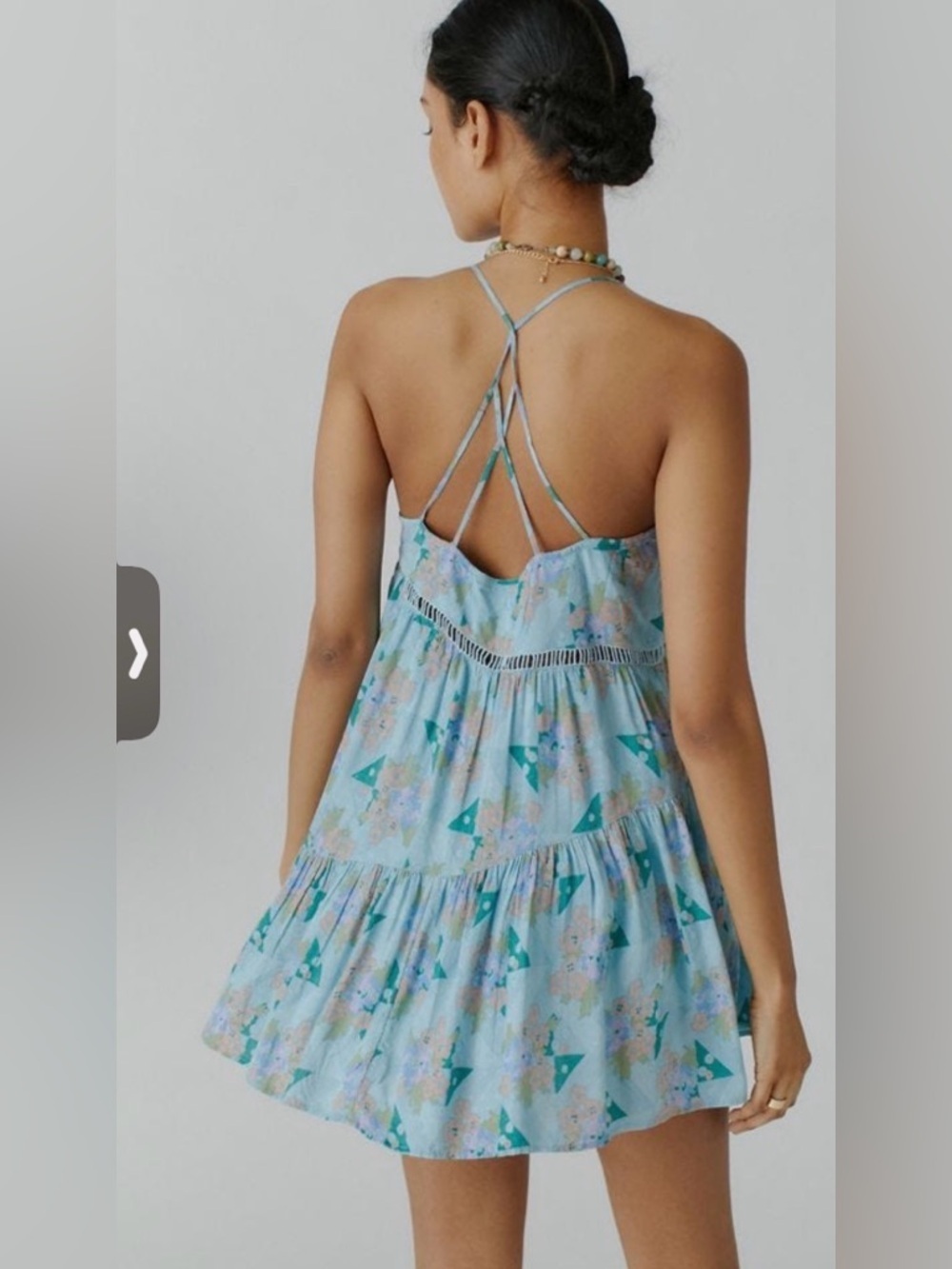 Urban Outfitters Light Blue Floral Tiered Strappy Mini Dress